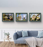 Sunset Apple Blossom Canvas Set of 3 | Horizontal Macro Photography Unframed Prints | Biophilic Wall Art for Living Room, Bedroom & Office