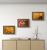 Autumn Rain-Kissed Vibrant Leaves Macro Photography | Set of 4 Horizontal Unstretched Canvas Prints | Biophilic Wall Art Decor
