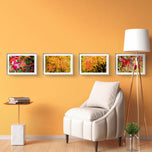 Autumn Rain-Kissed Vibrant Leaves Macro Photography | Set of 4 Horizontal Unstretched Canvas Prints | Biophilic Wall Art Decor