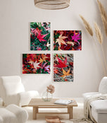 Autumn Vibrant Leaves Authentic Macro Photography | Unstretched Canvas Prints Set of 4 Mixed Orientation Wall Art | Biophilic Style Decor