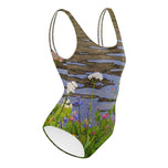 Tipsoo Lake Wildflowers One-Piece Swimsuit | Mt. Rainier Alpine Wildflowers | All-Over Print Nature Swimwear