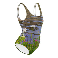 Tipsoo Lake Wildflowers One-Piece Swimsuit | Mt. Rainier Alpine Wildflowers | All-Over Print Nature Swimwear