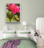 Vibrant Pink Rose with Dragonfly - Authentic Nature Closeup Photography - Unframed Canvas Vertical Print - Biophilic Wall Art for Home Office Décor