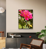 Vibrant Pink Rose with Dragonfly - Authentic Nature Closeup Photography - Unframed Canvas Vertical Print - Biophilic Wall Art for Home Office Décor