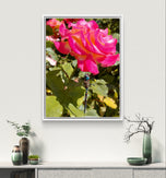 Vibrant Pink Rose with Dragonfly - Authentic Nature Closeup Photography - Unframed Canvas Vertical Print - Biophilic Wall Art for Home Office Décor