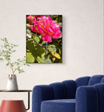 Vibrant Pink Rose with Dragonfly - Authentic Nature Closeup Photography - Unframed Canvas Vertical Print - Biophilic Wall Art for Home Office Décor