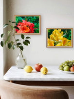 Vibrant Rhododendron Flowers Canvas Wall Art Set of 4 | Unframed Horizontal Macro Photography Prints | Biophilic Décor for Living Room, Bedroom & Office