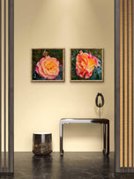 Vibrant Roses with Raindrops Canvas Wall Art Set of 3 | Unframed Square Macro Photography Prints | Biophilic Décor for Living Room, Bedroom & Office