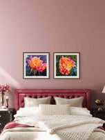 Vibrant Roses with Raindrops Canvas Wall Art Set of 3 | Unframed Square Macro Photography Prints | Biophilic Décor for Living Room, Bedroom & Office