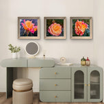 Vibrant Roses with Raindrops Canvas Wall Art Set of 3 | Unframed Square Macro Photography Prints | Biophilic Décor for Living Room, Bedroom & Office