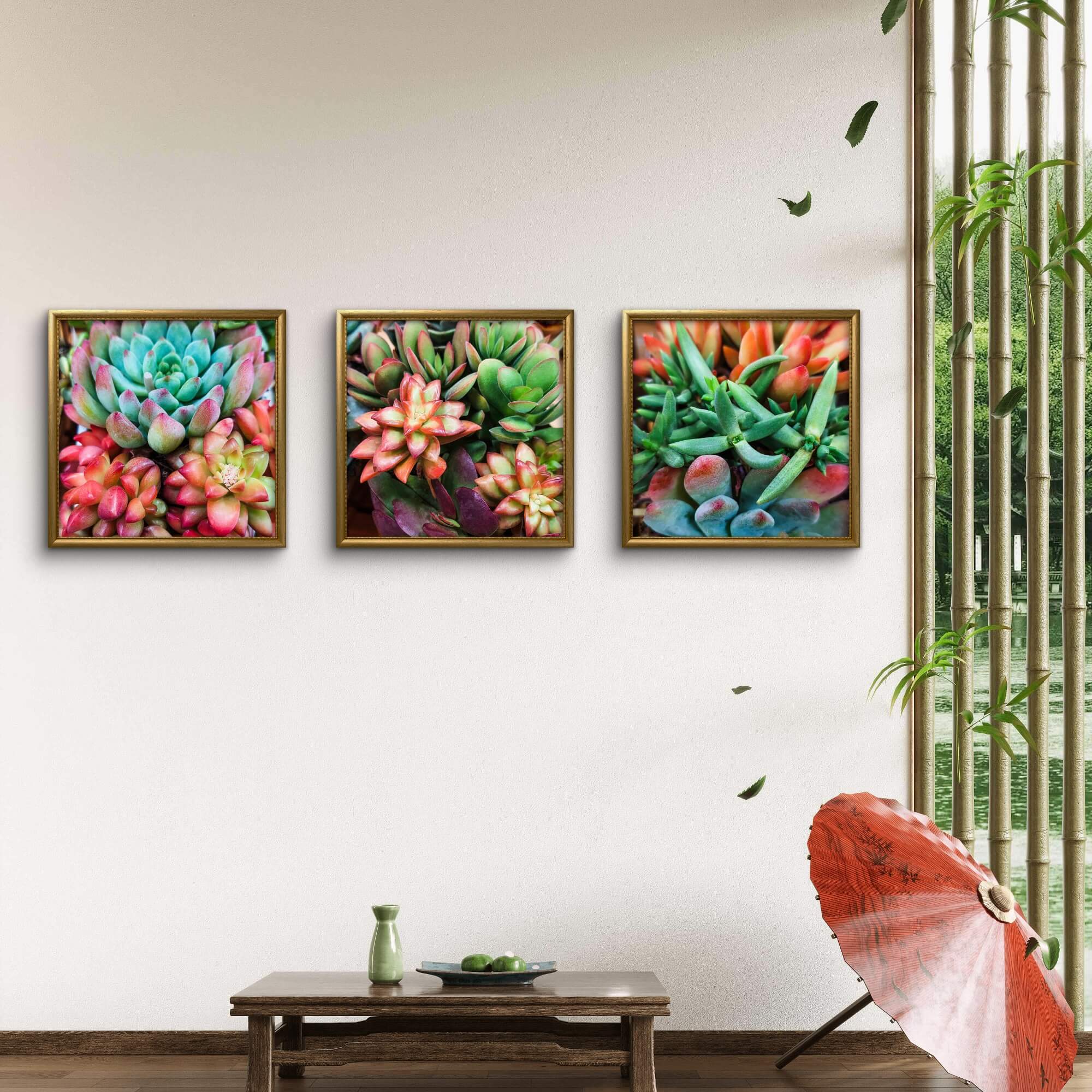 succulent photography wall art 8 x 8 in Vibrant Spring Succulents Canvas Wall Art Set of 6 — Unframed Square Macro Photography Prints