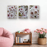 White Cherry Blossom Rain Photography Canvas Wall Art Set of 4 | Unframed Vertical Prints | Biophilic Décor for Living Room, Bedroom & Office