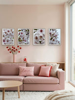White Cherry Blossom Rain Photography Canvas Wall Art Set of 4 | Unframed Vertical Prints | Biophilic Décor for Living Room, Bedroom & Office
