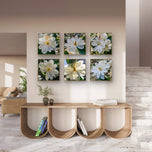 White Magnolia Blossom Macro Photography Canvas Set of 6 | Unframed Square Prints | Biophilic Décor for Living Room, Bedroom & Office