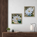 White Magnolia Blossom Macro Photography Canvas Set of 6 | Unframed Square Prints | Biophilic Décor for Living Room, Bedroom & Office