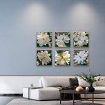 White Magnolia Blossom Macro Photography Canvas Set of 6 | Unframed Square Prints | Biophilic Décor for Living Room, Bedroom & Office