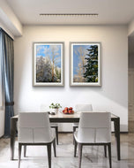 Snowy Forest Sunrise Canvas Art | Awaken to Winter's Tranquility | Authentic Nature Photography Print Set of 2 | Biophilic Vertical Wall Decor