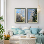 Snowy Forest Sunrise Canvas Art | Awaken to Winter's Tranquility | Authentic Nature Photography Print Set of 2 | Biophilic Vertical Wall Decor