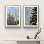 Snowy Forest Sunrise Canvas Art | Awaken to Winter's Tranquility | Authentic Nature Photography Print Set of 2 | Biophilic Vertical Wall Decor