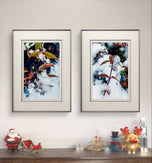 Winter Frost Covered Red Leaves Authentic Macro Photography | Unstretched Canvas Vertical 3 Prints Set | Biophilic Style Wall Art Decor