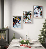 Winter Frost Covered Red Leaves Authentic Macro Photography | Unstretched Canvas Vertical 3 Prints Set | Biophilic Style Wall Art Decor