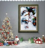 Winter Frost Covered Red Leaves Authentic Macro Photography | Unstretched Canvas Vertical 3 Prints Set | Biophilic Style Wall Art Decor