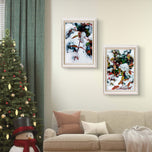 Winter Frost Covered Red Leaves Authentic Macro Photography | Unstretched Canvas Vertical 3 Prints Set | Biophilic Style Wall Art Decor