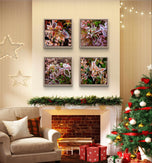 Winter Frost Leaves Photography Print Set of 4 | Unframed Canvas Wall Art | Biophilic Nature Decor | Square Macro Botanical Prints | Holiday Gift