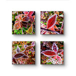 Winter Snowy Red Leaves Authentic Macro Photography | Canvas Wall Art Set of 4 | Biophilic Vertical & Horizontal Prints | Holiday Gift