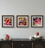 Winter Frost Red Leaves Authentic Macro Photography | Stress-Relief Nature Art | Unframed Canvas Square Print Set of 4 | Biophilic Wall Decor