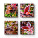 Winter Frost Red Leaves Authentic Macro Photography | Stress-Relief Nature Art | Unframed Canvas Square Print Set of 4 | Biophilic Wall Decor