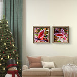 Winter Frost Red Leaves Authentic Macro Photography | Stress-Relief Nature Art | Unframed Canvas Square Print Set of 4 | Biophilic Wall Decor
