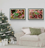 Winter Frosty Leaves Authentic Macro Photography | Nature's Vibrant Calm | Unframed Canvas Mixed Orientation Print Set of 4 | Biophilic Wall Decor