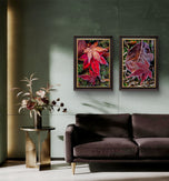 Winter Frosty Maple Leaves Authentic Macro Photography | Autumn's Final Glory | Unframed Canvas Vertical Print Set of 2 | Biophilic Wall Decor