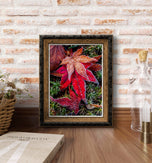 Winter Frosty Maple Leaves Authentic Macro Photography | Autumn's Final Glory | Unframed Canvas Vertical Print Set of 2 | Biophilic Wall Decor