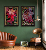 Winter Frosty Maple Leaves Authentic Macro Photography | Autumn's Final Glory | Unframed Canvas Vertical Print Set of 2 | Biophilic Wall Decor
