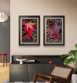 Winter Frosty Maple Leaves Authentic Macro Photography | Autumn's Final Glory | Unframed Canvas Vertical Print Set of 2 | Biophilic Wall Decor
