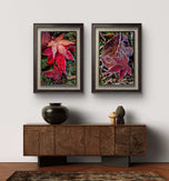 Winter Frosty Maple Leaves Authentic Macro Photography | Autumn's Final Glory | Unframed Canvas Vertical Print Set of 2 | Biophilic Wall Decor