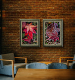 Winter Frosty Maple Leaves Authentic Macro Photography | Autumn's Final Glory | Unframed Canvas Vertical Print Set of 2 | Biophilic Wall Decor