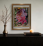 Winter Frosty Maple Leaves Authentic Macro Photography | Autumn's Final Glory | Unframed Canvas Vertical Print Set of 2 | Biophilic Wall Decor