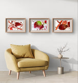 Winter Iced Red Leaves Authentic Macro Photography | Unframed Canvas Horizontal 3 Prints Set | Biophilic Style Wall Art Decor
