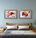 Winter Iced Red Leaves Authentic Macro Photography | Unframed Canvas Horizontal 3 Prints Set | Biophilic Style Wall Art Decor