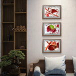Winter Iced Red Leaves Authentic Macro Photography | Unframed Canvas Horizontal 3 Prints Set | Biophilic Style Wall Art Decor