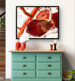 Winter Iced Red Leaves Authentic Macro Photography | Unframed Canvas Horizontal 3 Prints Set | Biophilic Style Wall Art Decor