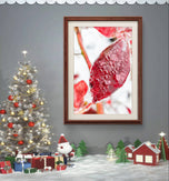 Winter Icy Red Leaves Authentic Macro Nature Photography | Unframed Canvas Vertical Print Set of 3 | Biophilic Wall Art Home Decor | Holiday Gift