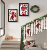 Winter Icy Red Leaves Authentic Macro Nature Photography | Unframed Canvas Vertical Print Set of 3 | Biophilic Wall Art Home Decor | Holiday Gift