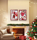 Winter Icy Red Leaves Authentic Macro Nature Photography | Unframed Canvas Vertical Print Set of 3 | Biophilic Wall Art Home Decor | Holiday Gift