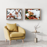 Winter Snowy Foliage Macro Photography 4 Print Set | Unframed Canvas Wall Art | Biophilic Horizontal Vertical Mixed Decor
