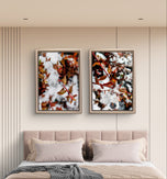 Winter Snowy Foliage Macro Photography 4 Print Set | Unframed Canvas Wall Art | Biophilic Horizontal Vertical Mixed Decor