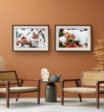 Winter Snowy Foliage Macro Photography 4 Print Set | Unframed Canvas Wall Art | Biophilic Horizontal Vertical Mixed Decor